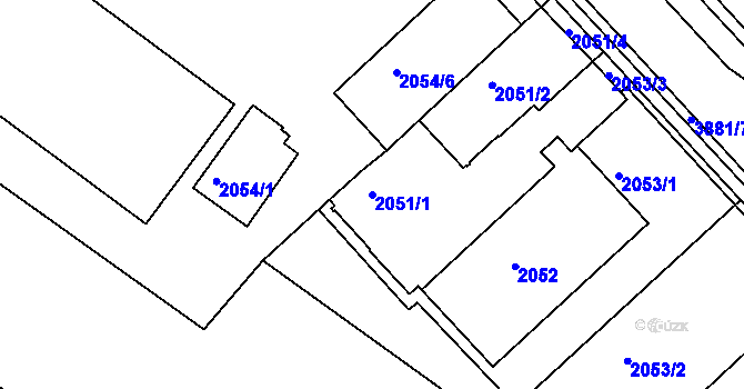 Parcela st. 2051/1 v KÚ Turnov, Katastrální mapa