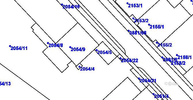 Parcela st. 2054/5 v KÚ Turnov, Katastrální mapa