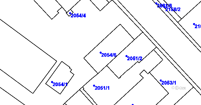 Parcela st. 2054/6 v KÚ Turnov, Katastrální mapa