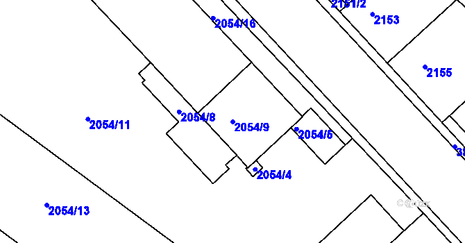 Parcela st. 2054/9 v KÚ Turnov, Katastrální mapa