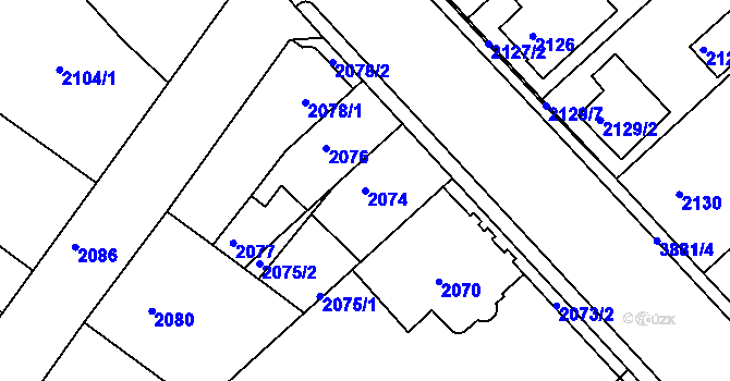 Parcela st. 2074 v KÚ Turnov, Katastrální mapa