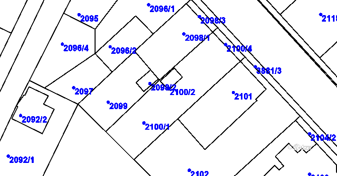 Parcela st. 2100/2 v KÚ Turnov, Katastrální mapa