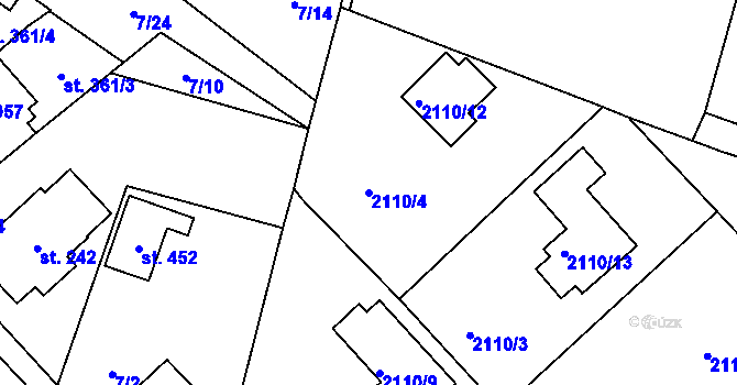 Parcela st. 2110/4 v KÚ Turnov, Katastrální mapa