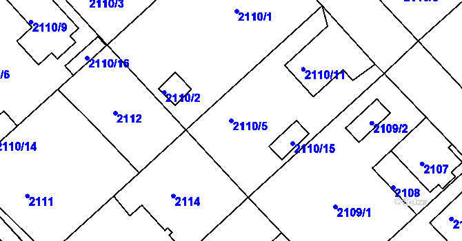 Parcela st. 2110/5 v KÚ Turnov, Katastrální mapa