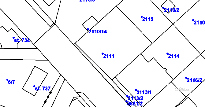 Parcela st. 2111 v KÚ Turnov, Katastrální mapa