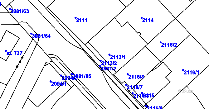 Parcela st. 2113 v KÚ Turnov, Katastrální mapa