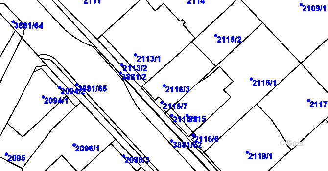 Parcela st. 2116/3 v KÚ Turnov, Katastrální mapa