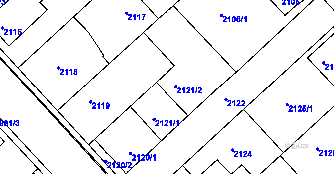 Parcela st. 2121/2 v KÚ Turnov, Katastrální mapa