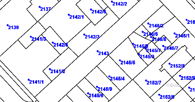 Parcela st. 2143 v KÚ Turnov, Katastrální mapa