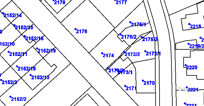 Parcela st. 2174 v KÚ Turnov, Katastrální mapa