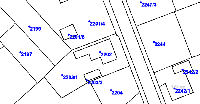 Parcela st. 2202 v KÚ Turnov, Katastrální mapa