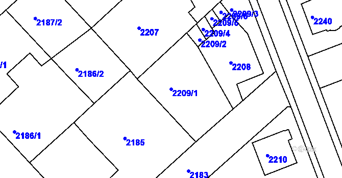 Parcela st. 2209/1 v KÚ Turnov, Katastrální mapa