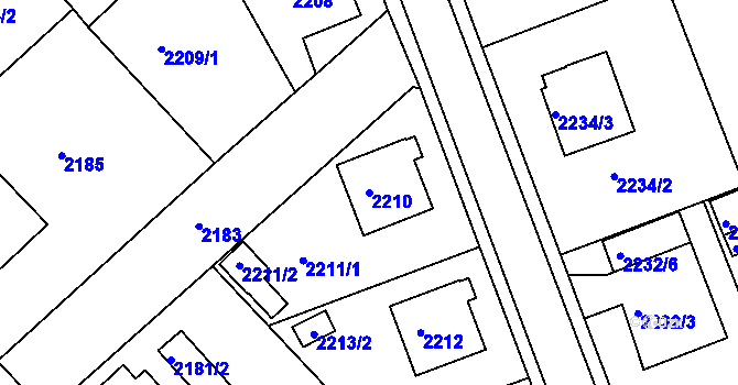 Parcela st. 2210 v KÚ Turnov, Katastrální mapa