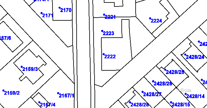 Parcela st. 2222 v KÚ Turnov, Katastrální mapa