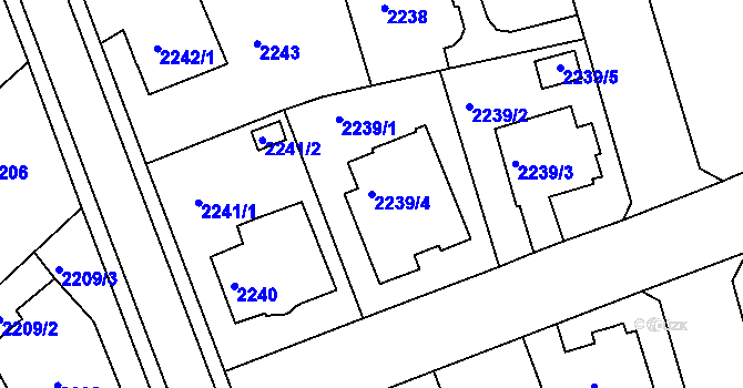 Parcela st. 2239/4 v KÚ Turnov, Katastrální mapa