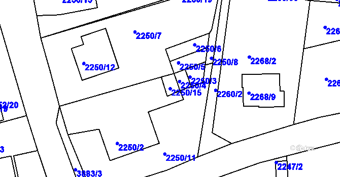 Parcela st. 2250/15 v KÚ Turnov, Katastrální mapa