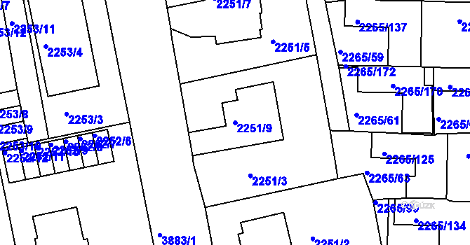 Parcela st. 2251/9 v KÚ Turnov, Katastrální mapa