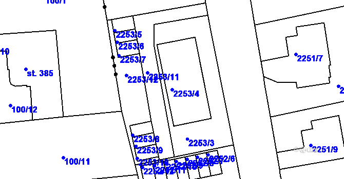 Parcela st. 2253/4 v KÚ Turnov, Katastrální mapa