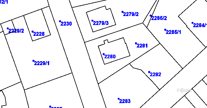 Parcela st. 2280 v KÚ Turnov, Katastrální mapa
