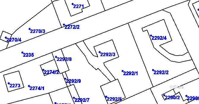 Parcela st. 2292/3 v KÚ Turnov, Katastrální mapa