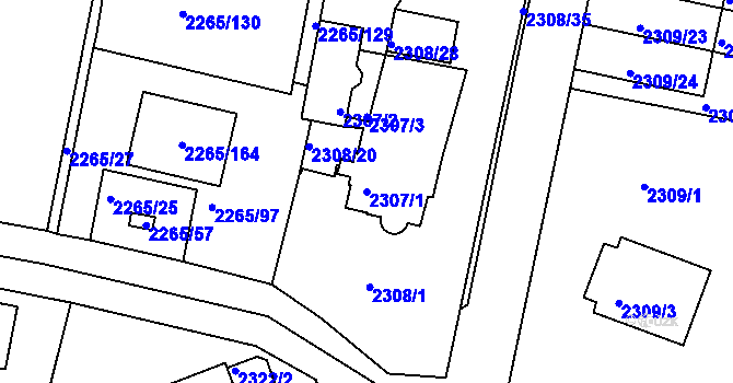 Parcela st. 2307/1 v KÚ Turnov, Katastrální mapa