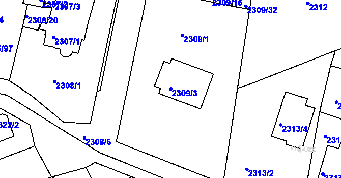 Parcela st. 2309/3 v KÚ Turnov, Katastrální mapa