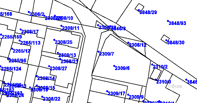 Parcela st. 2309/7 v KÚ Turnov, Katastrální mapa
