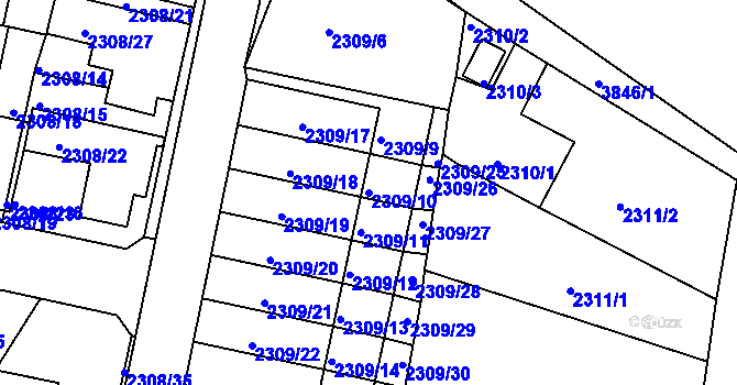 Parcela st. 2309/10 v KÚ Turnov, Katastrální mapa