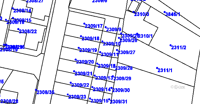 Parcela st. 2309/11 v KÚ Turnov, Katastrální mapa