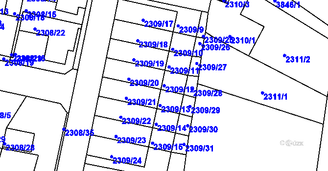 Parcela st. 2309/12 v KÚ Turnov, Katastrální mapa