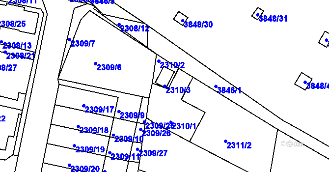 Parcela st. 2310/3 v KÚ Turnov, Katastrální mapa
