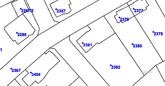 Parcela st. 2381 v KÚ Turnov, Katastrální mapa