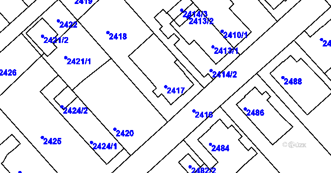 Parcela st. 2417 v KÚ Turnov, Katastrální mapa