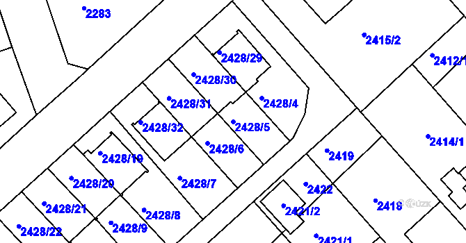 Parcela st. 2428/5 v KÚ Turnov, Katastrální mapa