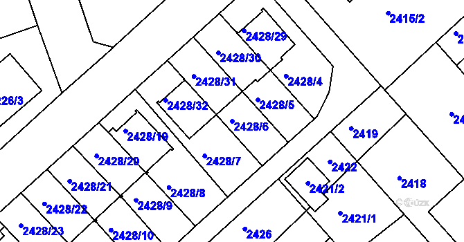 Parcela st. 2428/6 v KÚ Turnov, Katastrální mapa