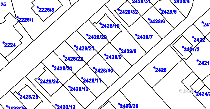 Parcela st. 2428/9 v KÚ Turnov, Katastrální mapa