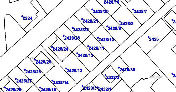 Parcela st. 2428/11 v KÚ Turnov, Katastrální mapa