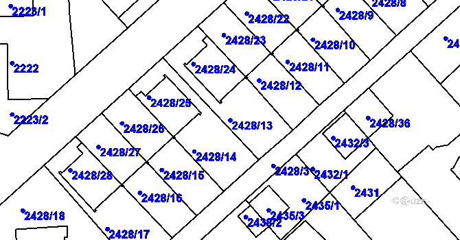 Parcela st. 2428/13 v KÚ Turnov, Katastrální mapa
