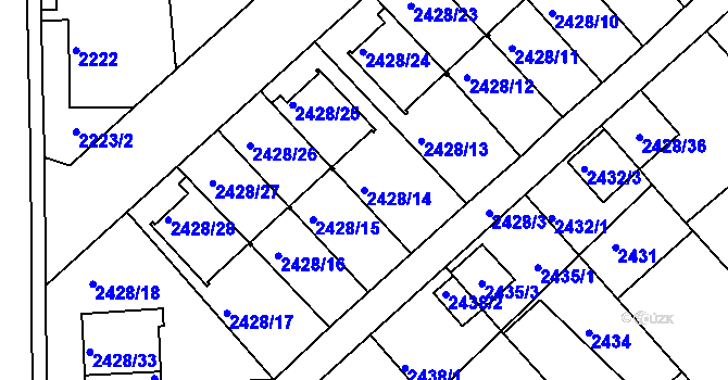 Parcela st. 2428/14 v KÚ Turnov, Katastrální mapa