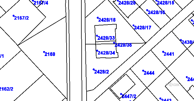 Parcela st. 2428/34 v KÚ Turnov, Katastrální mapa