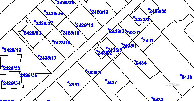 Parcela st. 2438/2 v KÚ Turnov, Katastrální mapa