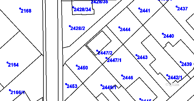 Parcela st. 2447/2 v KÚ Turnov, Katastrální mapa