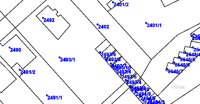 Parcela st. 2493/9 v KÚ Turnov, Katastrální mapa