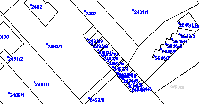 Parcela st. 2493/10 v KÚ Turnov, Katastrální mapa