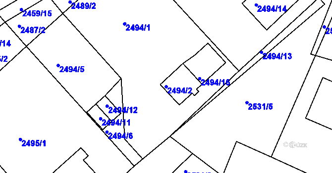 Parcela st. 2494/2 v KÚ Turnov, Katastrální mapa