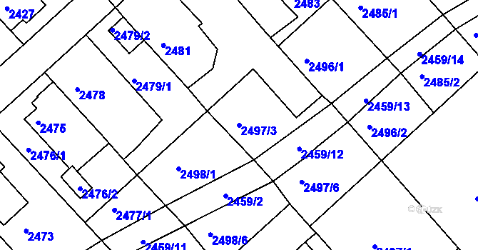 Parcela st. 2497/3 v KÚ Turnov, Katastrální mapa