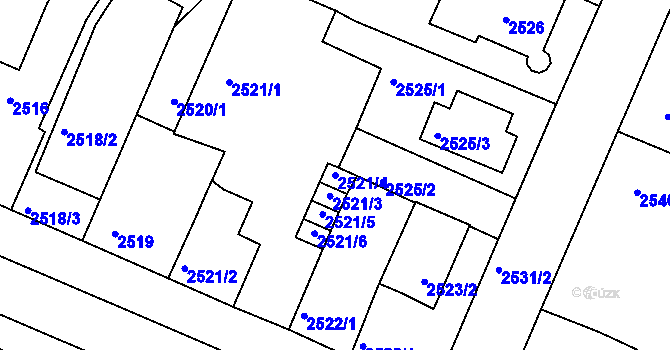 Parcela st. 2521/4 v KÚ Turnov, Katastrální mapa
