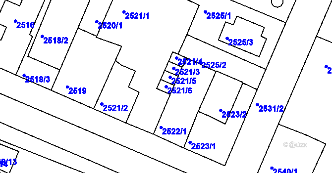 Parcela st. 2521/6 v KÚ Turnov, Katastrální mapa