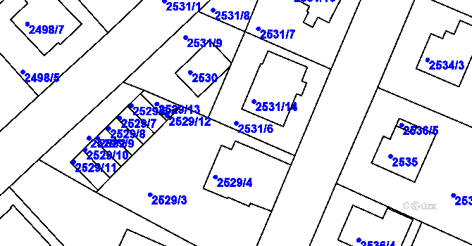 Parcela st. 2531/6 v KÚ Turnov, Katastrální mapa