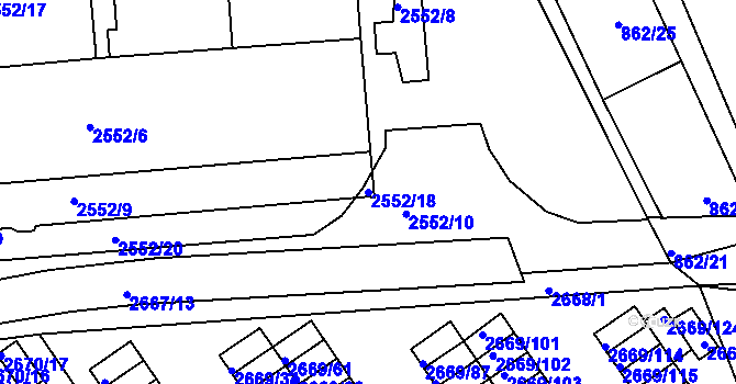 Parcela st. 2552/18 v KÚ Turnov, Katastrální mapa